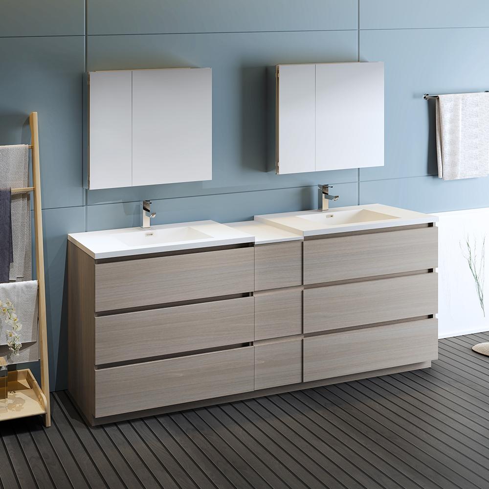 Fresca Lazzaro 84" Free Standing Double Sink Modern Bathroom Vanity w/ Medicine Cabinet Vanity Fresca 