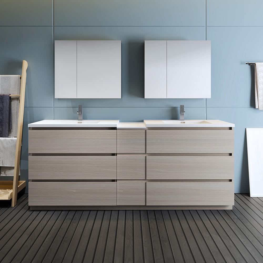 Fresca Lazzaro 84" Free Standing Double Sink Modern Bathroom Vanity w/ Medicine Cabinet Vanity Fresca 
