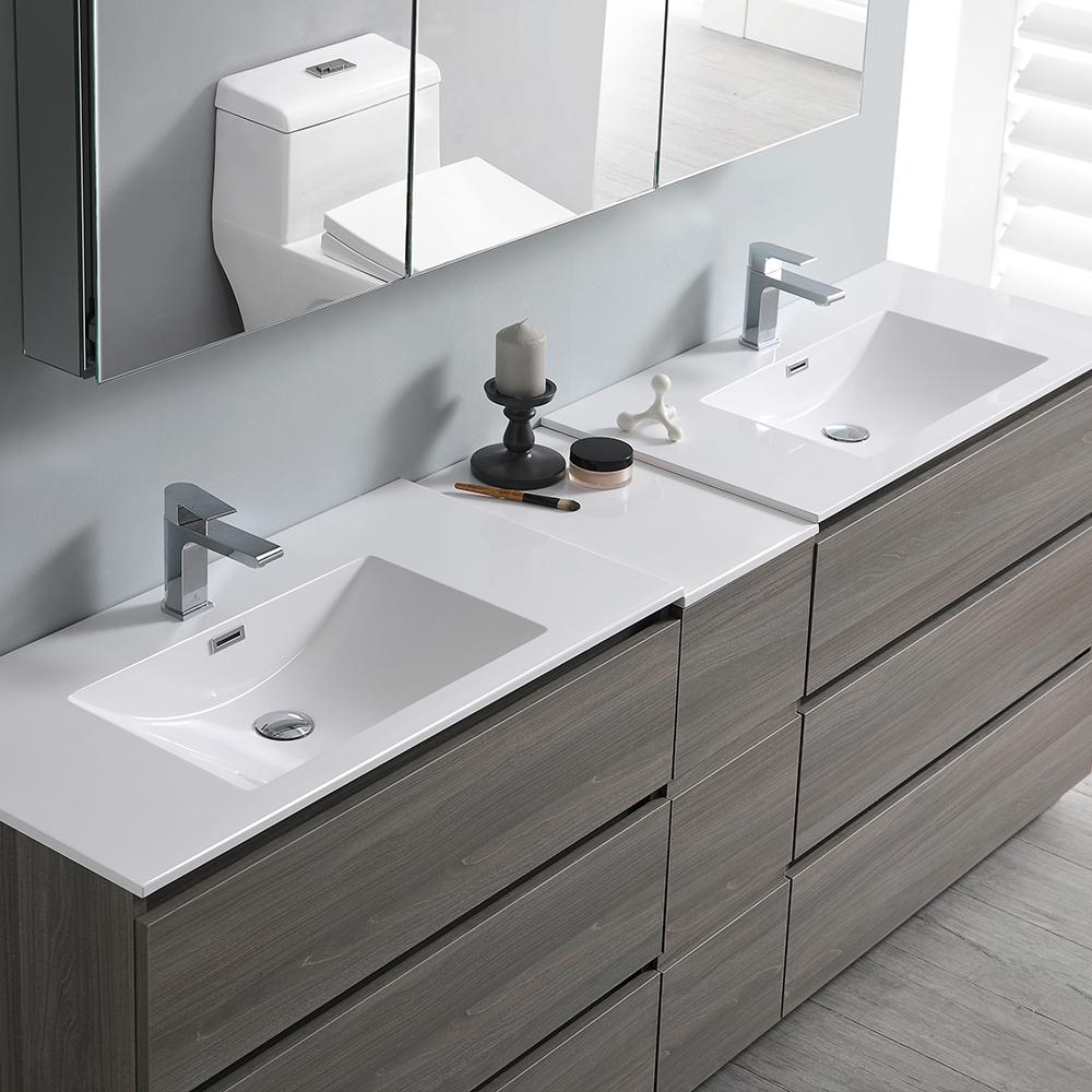 Fresca Lazzaro 84" Free Standing Double Sink Modern Bathroom Vanity w/ Medicine Cabinet Vanity Fresca 