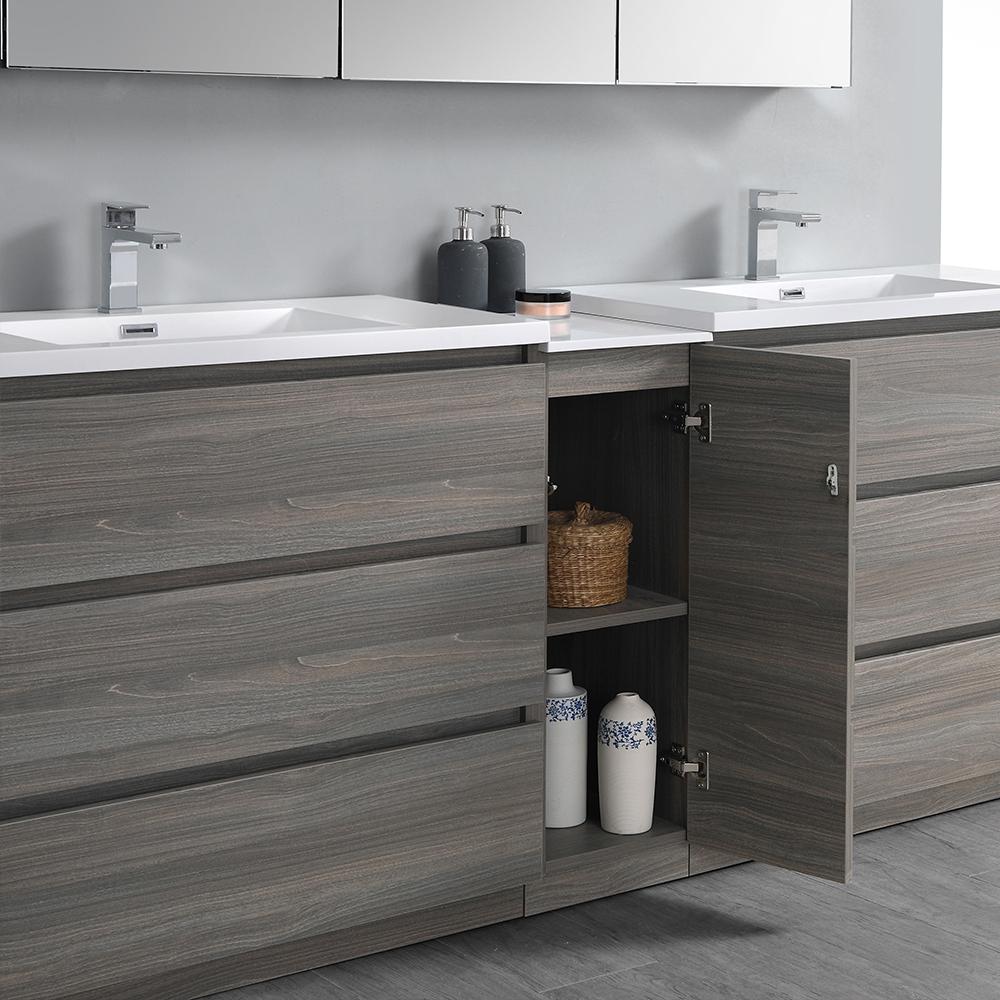 Fresca Lazzaro 84" Free Standing Double Sink Modern Bathroom Vanity w/ Medicine Cabinet Vanity Fresca 