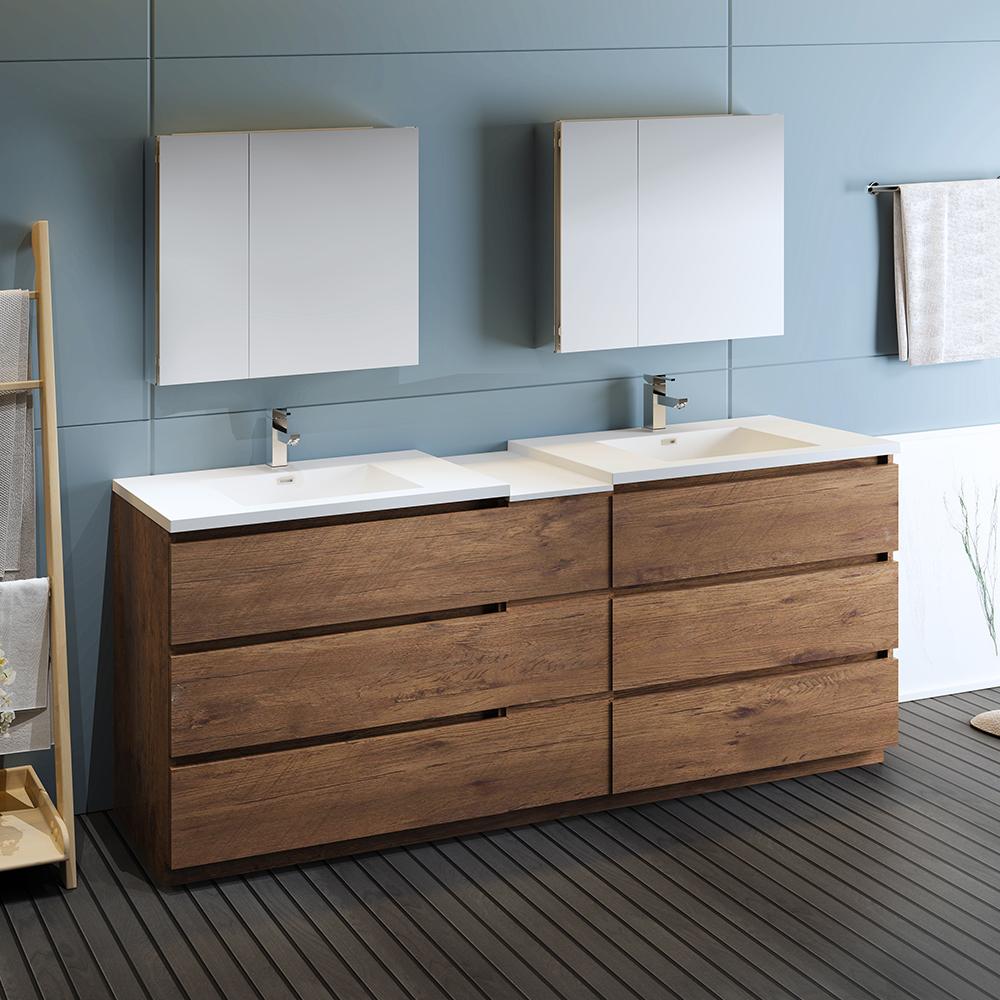 Fresca Lazzaro 84" Free Standing Double Sink Modern Bathroom Vanity w/ Medicine Cabinet Vanity Fresca 