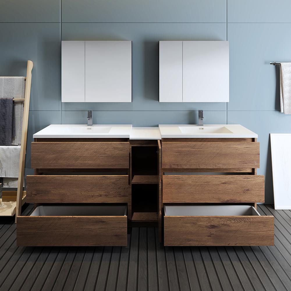 Fresca Lazzaro 84" Free Standing Double Sink Modern Bathroom Vanity w/ Medicine Cabinet Vanity Fresca 