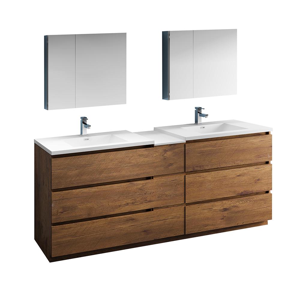 Fresca Lazzaro 84" Free Standing Double Sink Modern Bathroom Vanity w/ Medicine Cabinet Vanity Fresca Rosewood 