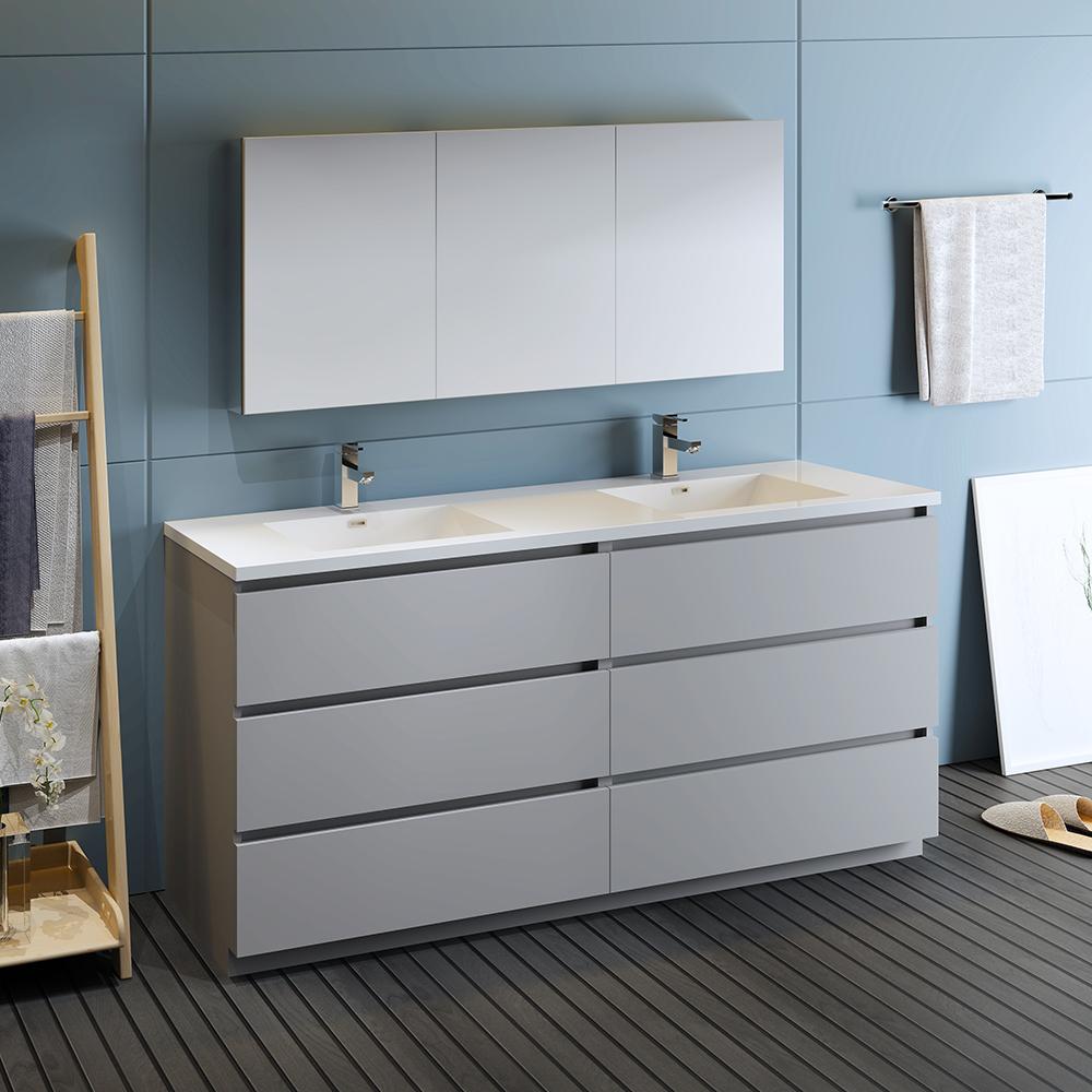 Fresca Lazzaro 72" Free Standing Double Sink Modern Bathroom Vanity w/ Medicine Cabinet Vanity Fresca 