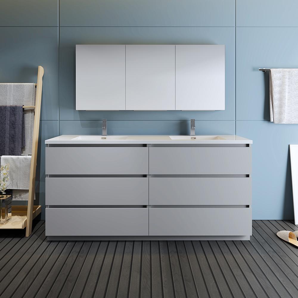Fresca Lazzaro 72" Free Standing Double Sink Modern Bathroom Vanity w/ Medicine Cabinet Vanity Fresca 