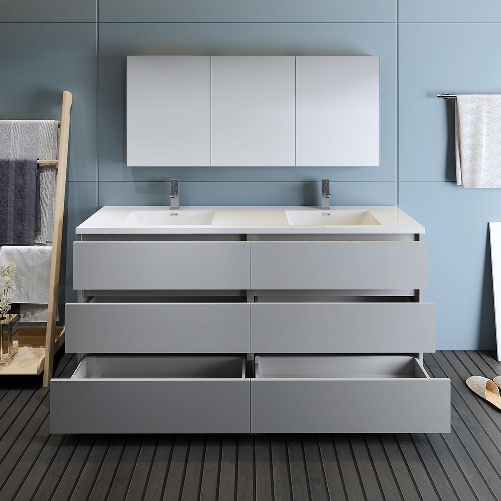 Fresca Lazzaro 72" Free Standing Double Sink Modern Bathroom Vanity w/ Medicine Cabinet Vanity Fresca 
