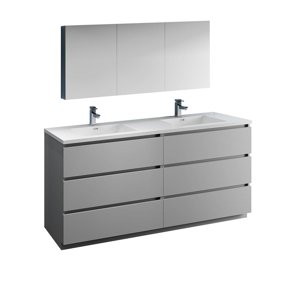 Fresca Lazzaro 72" Free Standing Double Sink Modern Bathroom Vanity w/ Medicine Cabinet Vanity Fresca Gray 