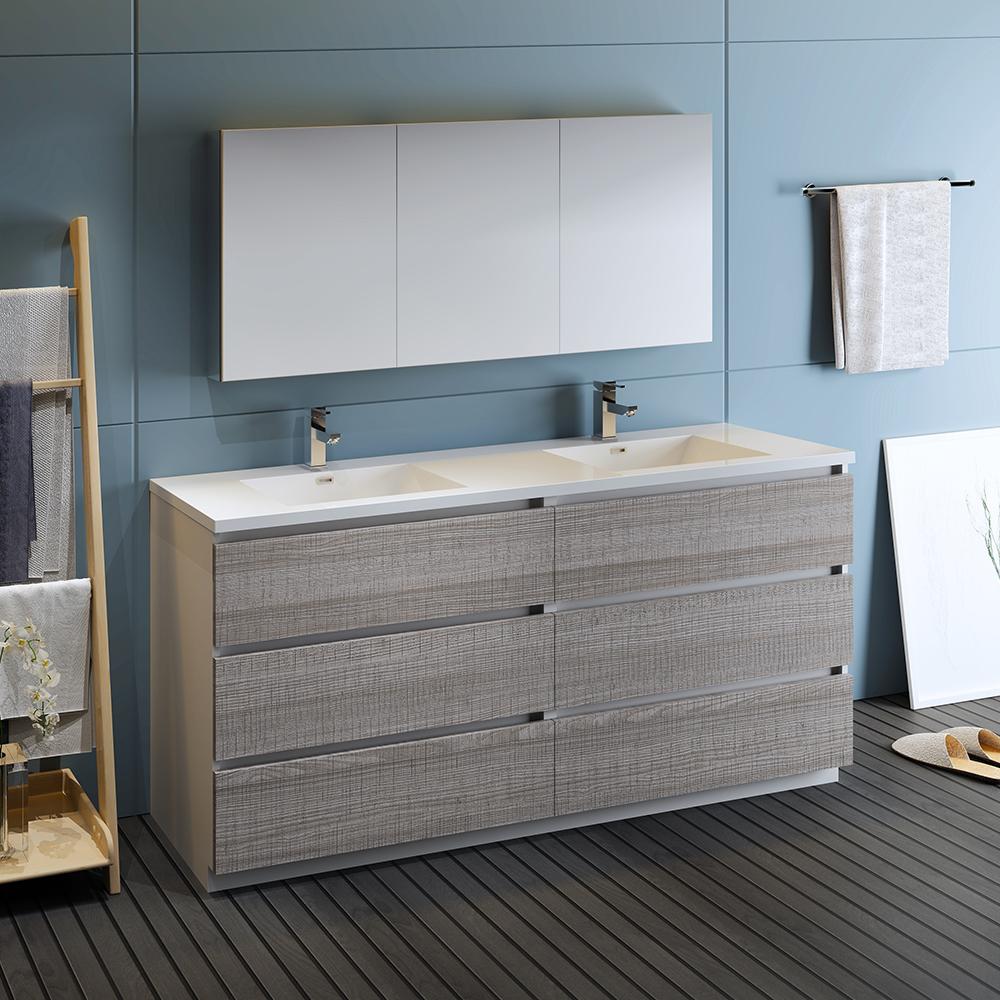 Fresca Lazzaro 72" Free Standing Double Sink Modern Bathroom Vanity w/ Medicine Cabinet Vanity Fresca 
