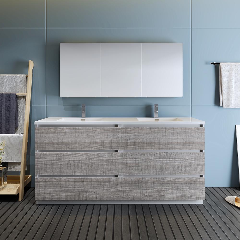 Fresca Lazzaro 72" Free Standing Double Sink Modern Bathroom Vanity w/ Medicine Cabinet Vanity Fresca 
