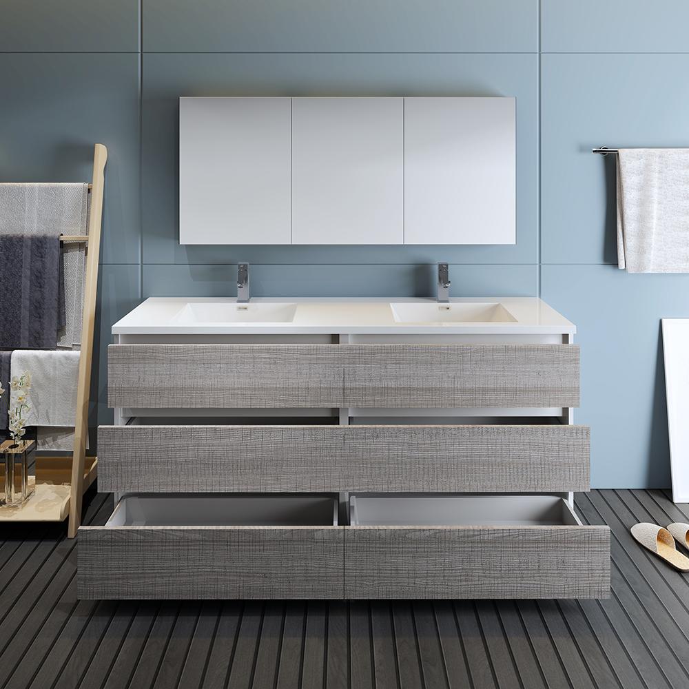 Fresca Lazzaro 72" Free Standing Double Sink Modern Bathroom Vanity w/ Medicine Cabinet Vanity Fresca 