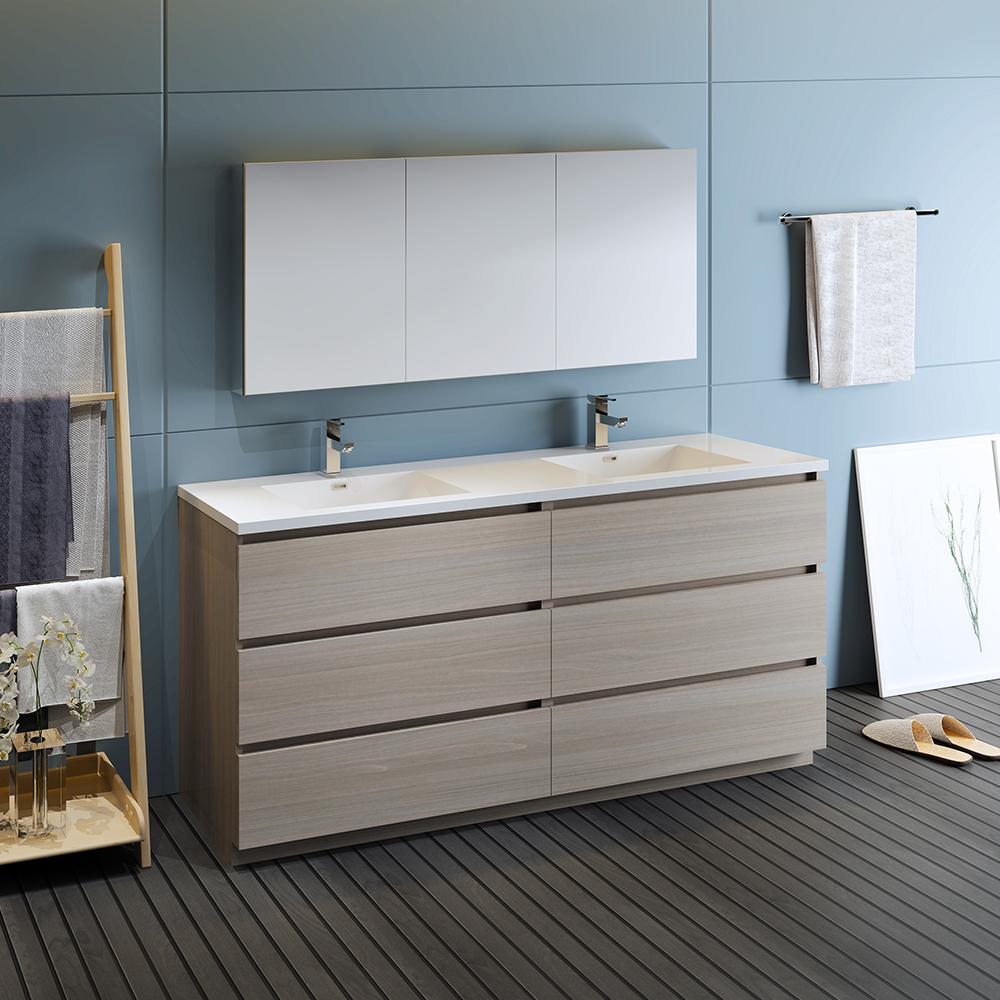 Fresca Lazzaro 72" Free Standing Double Sink Modern Bathroom Vanity w/ Medicine Cabinet Vanity Fresca 