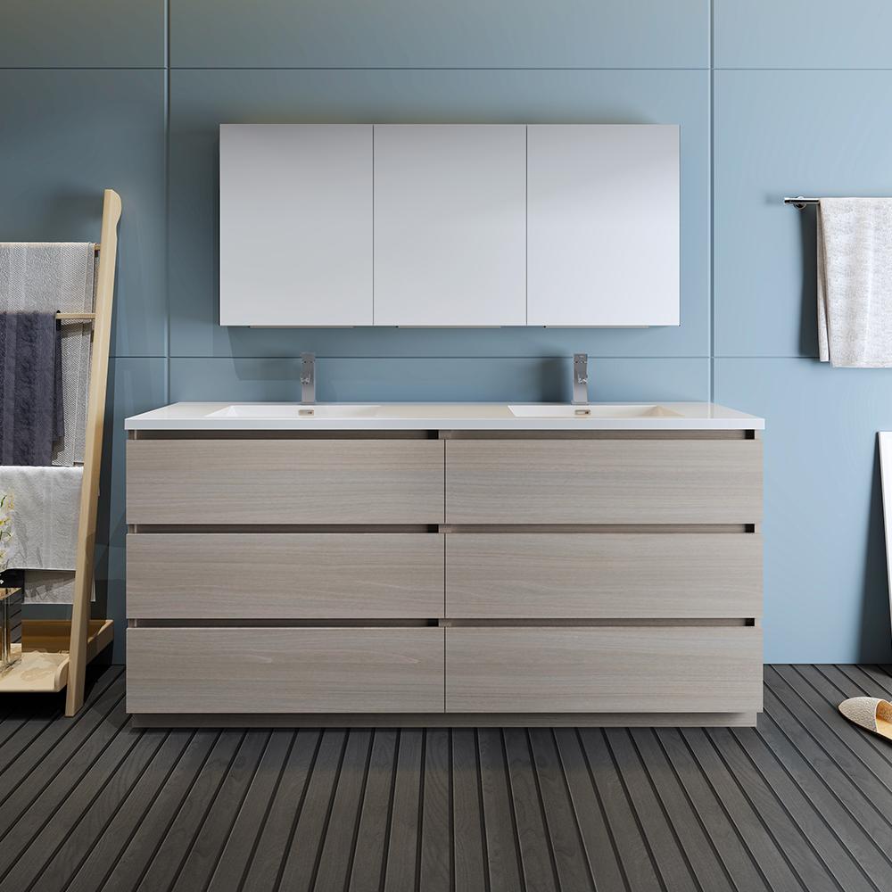Fresca Lazzaro 72" Free Standing Double Sink Modern Bathroom Vanity w/ Medicine Cabinet Vanity Fresca 