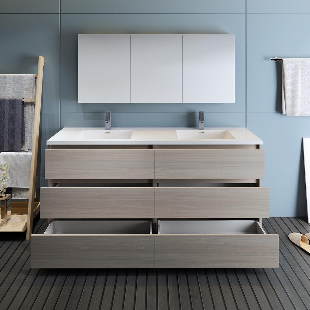 Fresca Lazzaro 72" Free Standing Double Sink Modern Bathroom Vanity w/ Medicine Cabinet Vanity Fresca 