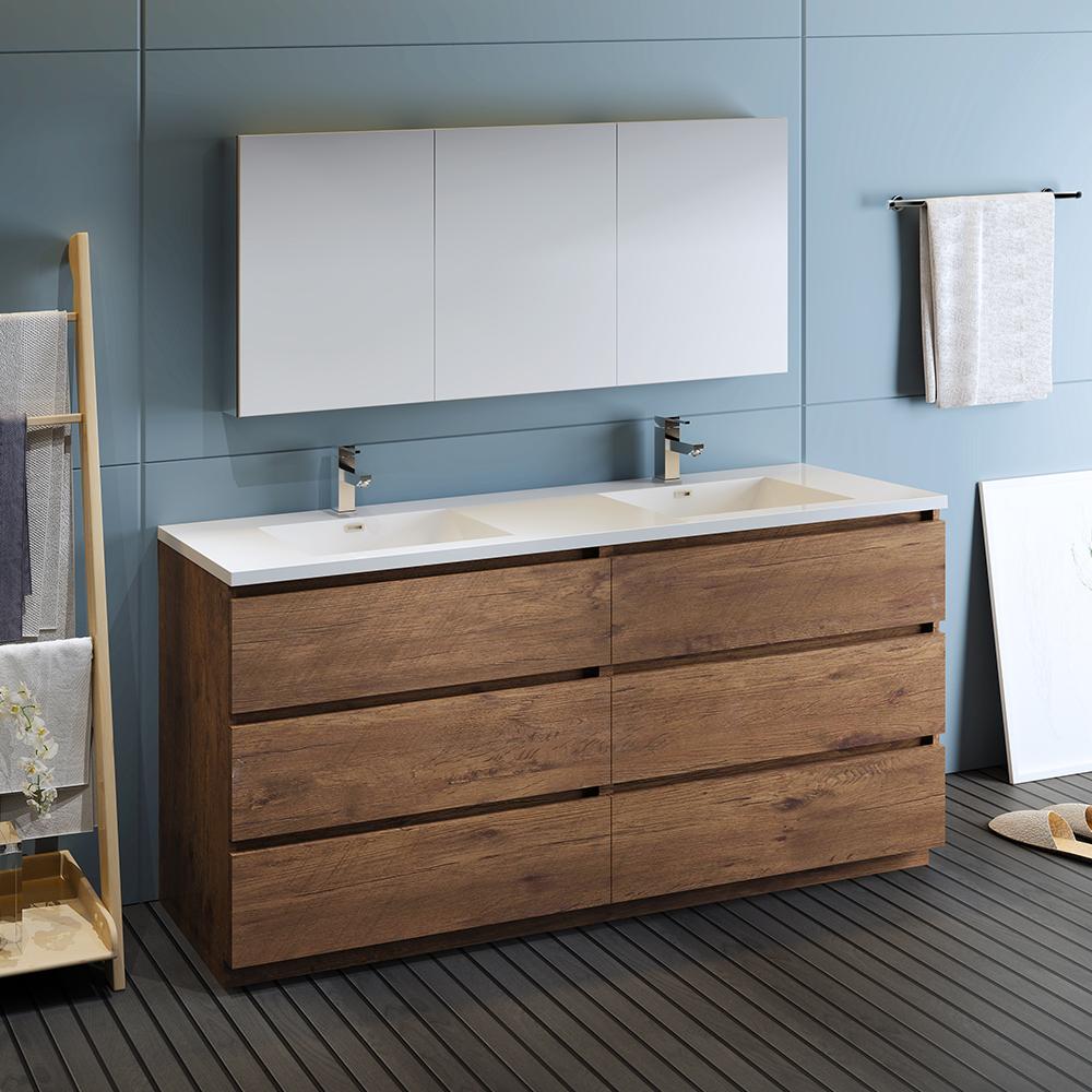 Fresca Lazzaro 72" Free Standing Double Sink Modern Bathroom Vanity w/ Medicine Cabinet Vanity Fresca 