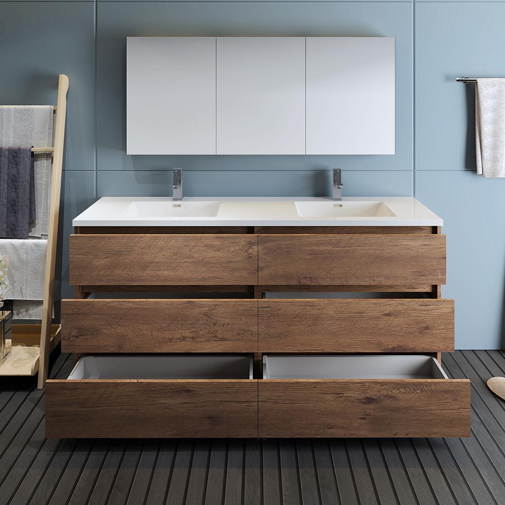 Fresca Lazzaro 72" Free Standing Double Sink Modern Bathroom Vanity w/ Medicine Cabinet Vanity Fresca 