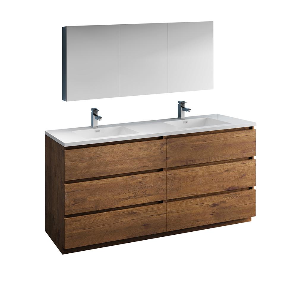 Fresca Lazzaro 72" Free Standing Double Sink Modern Bathroom Vanity w/ Medicine Cabinet Vanity Fresca Rosewood 