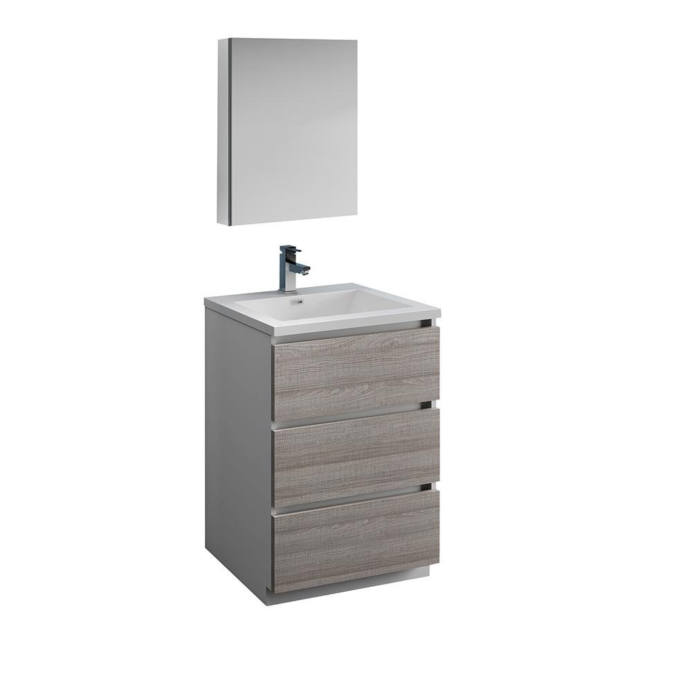 Fresca Lazzaro 24" Free Standing Modern Bathroom Vanity w/ Medicine Cabinet Vanity Fresca Glossy Ash Gray 