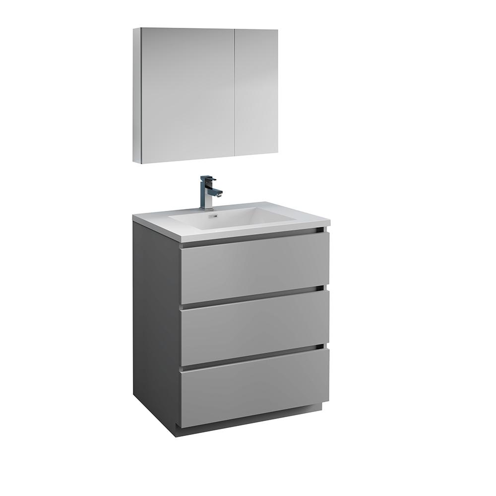 Fresca Lazzaro 30" Free Standing Modern Bathroom Vanity w/ Medicine Cabinet Vanity Fresca Gray 