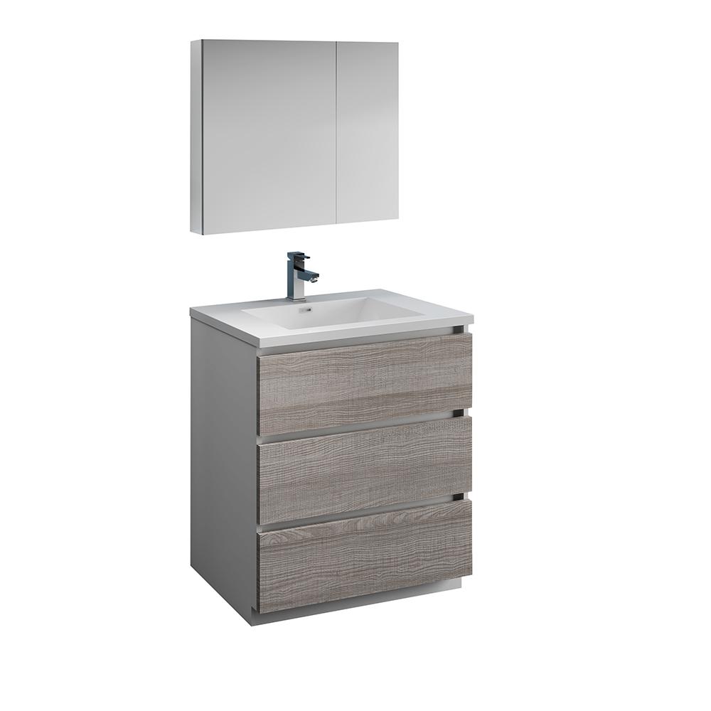 Fresca Lazzaro 30" Free Standing Modern Bathroom Vanity w/ Medicine Cabinet Vanity Fresca Glossy Ash Gray 