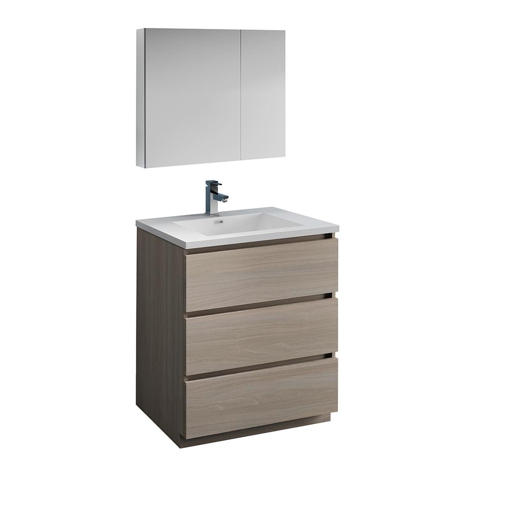 Fresca Lazzaro 30" Free Standing Modern Bathroom Vanity w/ Medicine Cabinet Vanity Fresca Gray Wood 
