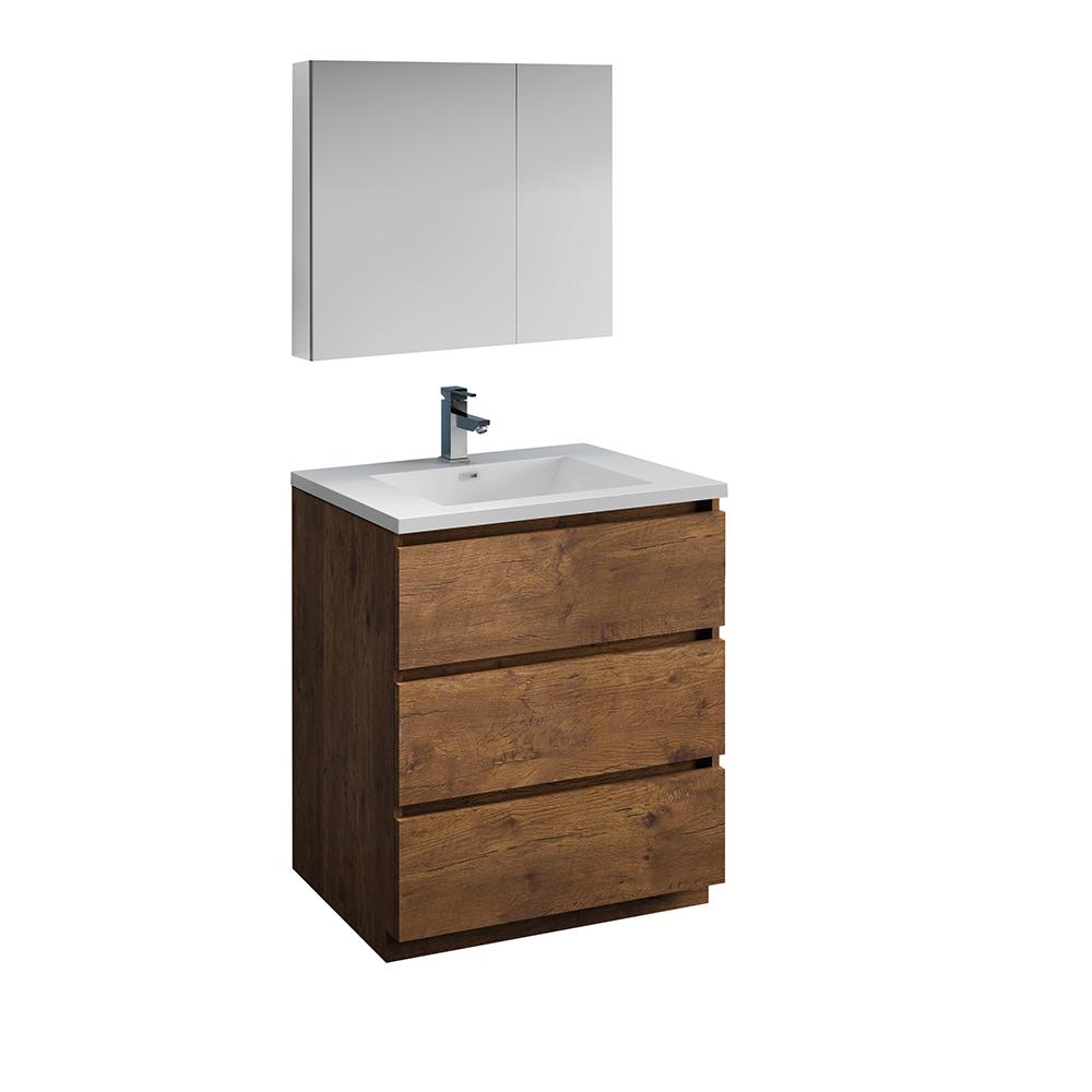 Fresca Lazzaro 30" Free Standing Modern Bathroom Vanity w/ Medicine Cabinet Vanity Fresca Rosewood 