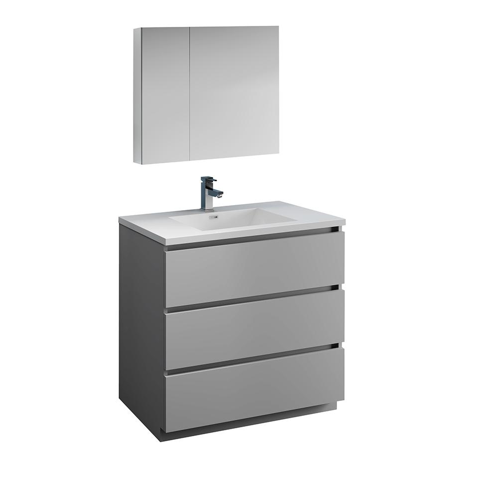 Fresca Lazzaro 36" Free Standing Modern Bathroom Vanity w/ Medicine Cabinet Vanity Fresca Gray 