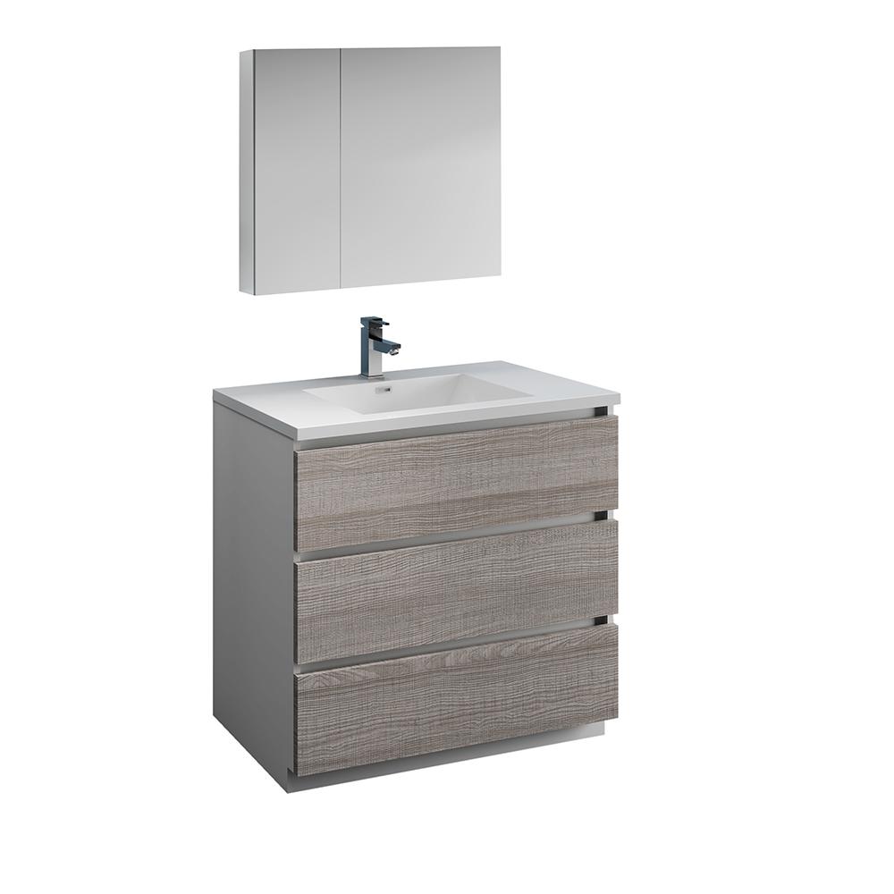Fresca Lazzaro 36" Free Standing Modern Bathroom Vanity w/ Medicine Cabinet Vanity Fresca Glossy Ash Gray 