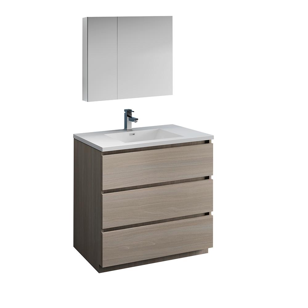 Fresca Lazzaro 36" Free Standing Modern Bathroom Vanity w/ Medicine Cabinet Vanity Fresca Gray Wood 
