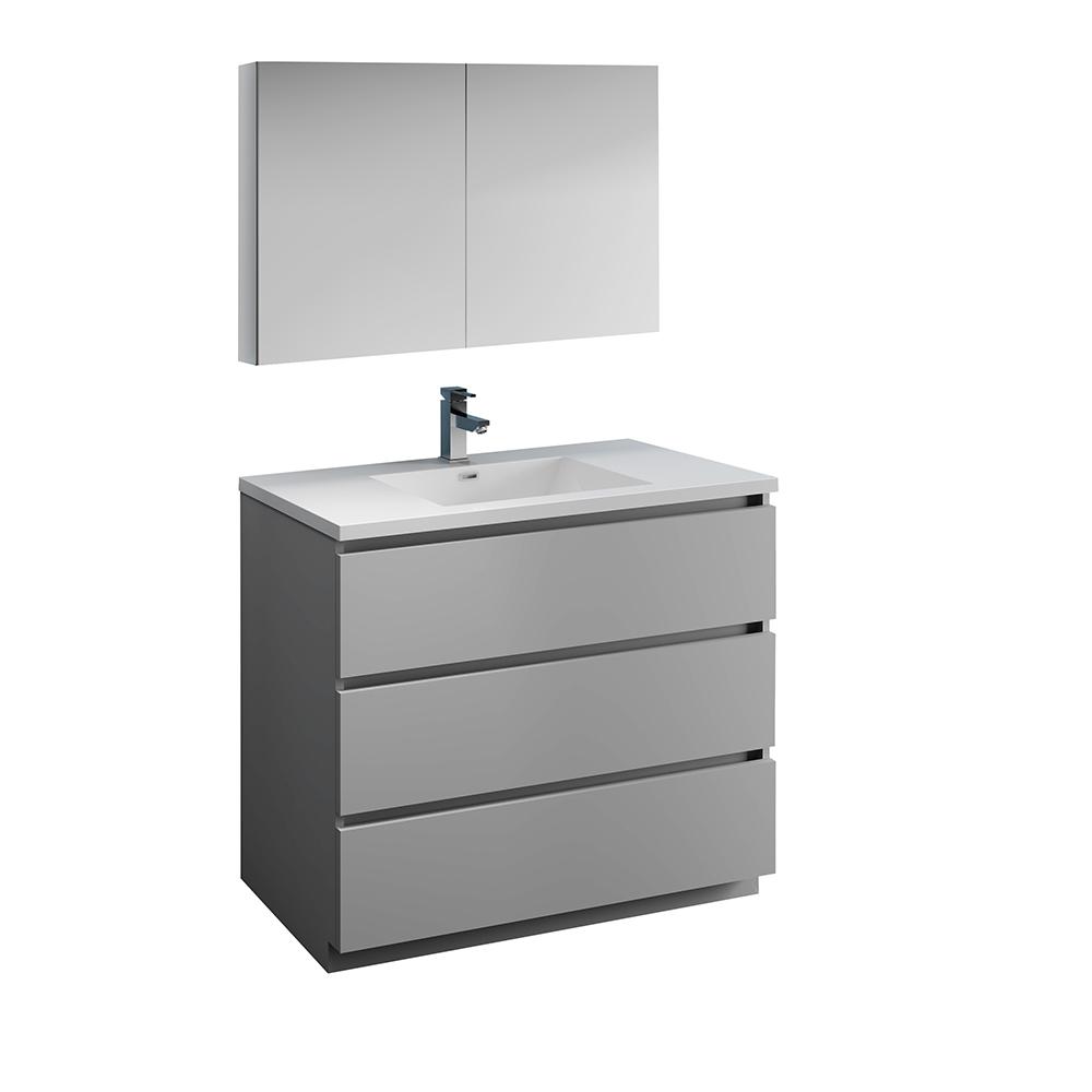 Fresca Lazzaro 42" Free Standing Modern Bathroom Vanity w/ Medicine Cabinet Vanity Fresca Gray 