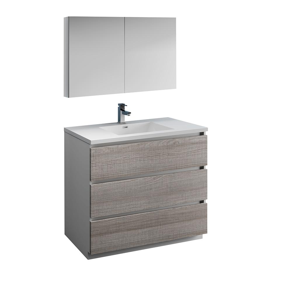 Fresca Lazzaro 42" Free Standing Modern Bathroom Vanity w/ Medicine Cabinet Vanity Fresca Glossy Ash Gray 