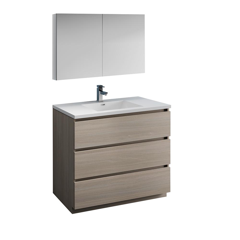Fresca Lazzaro 42" Free Standing Modern Bathroom Vanity w/ Medicine Cabinet Vanity Fresca Gray Wood 