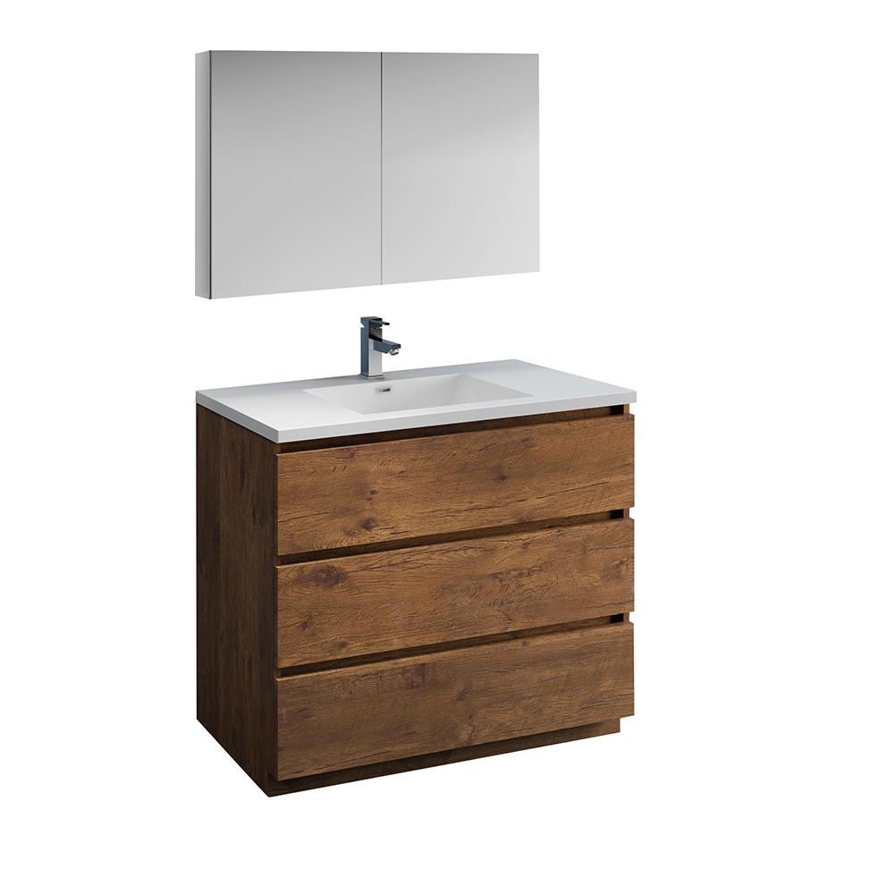 Fresca Lazzaro 42" Free Standing Modern Bathroom Vanity w/ Medicine Cabinet Vanity Fresca Rosewood 