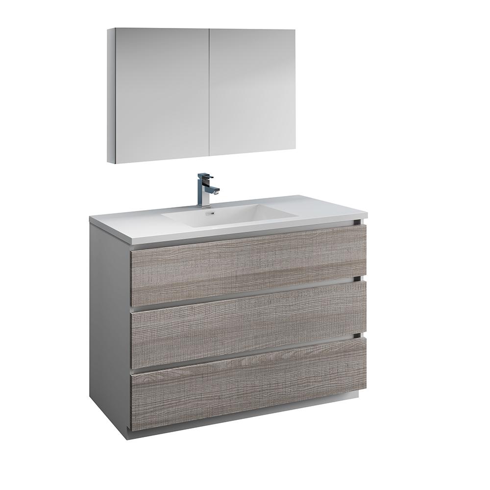 Fresca Lazzaro 48" Free Standing Modern Bathroom Vanity w/ Medicine Cabinet Vanity Fresca Glossy Ash Gray 