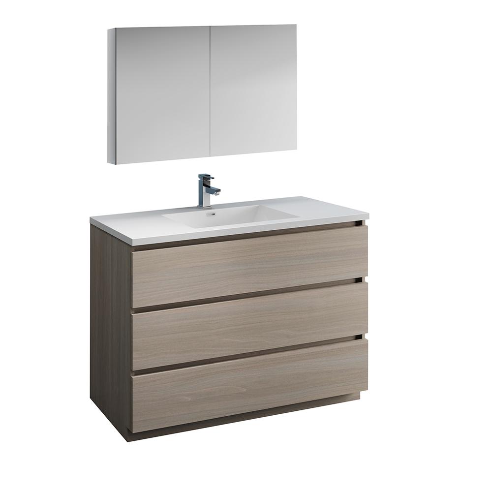 Fresca Lazzaro 48" Free Standing Modern Bathroom Vanity w/ Medicine Cabinet Vanity Fresca Gray Wood 