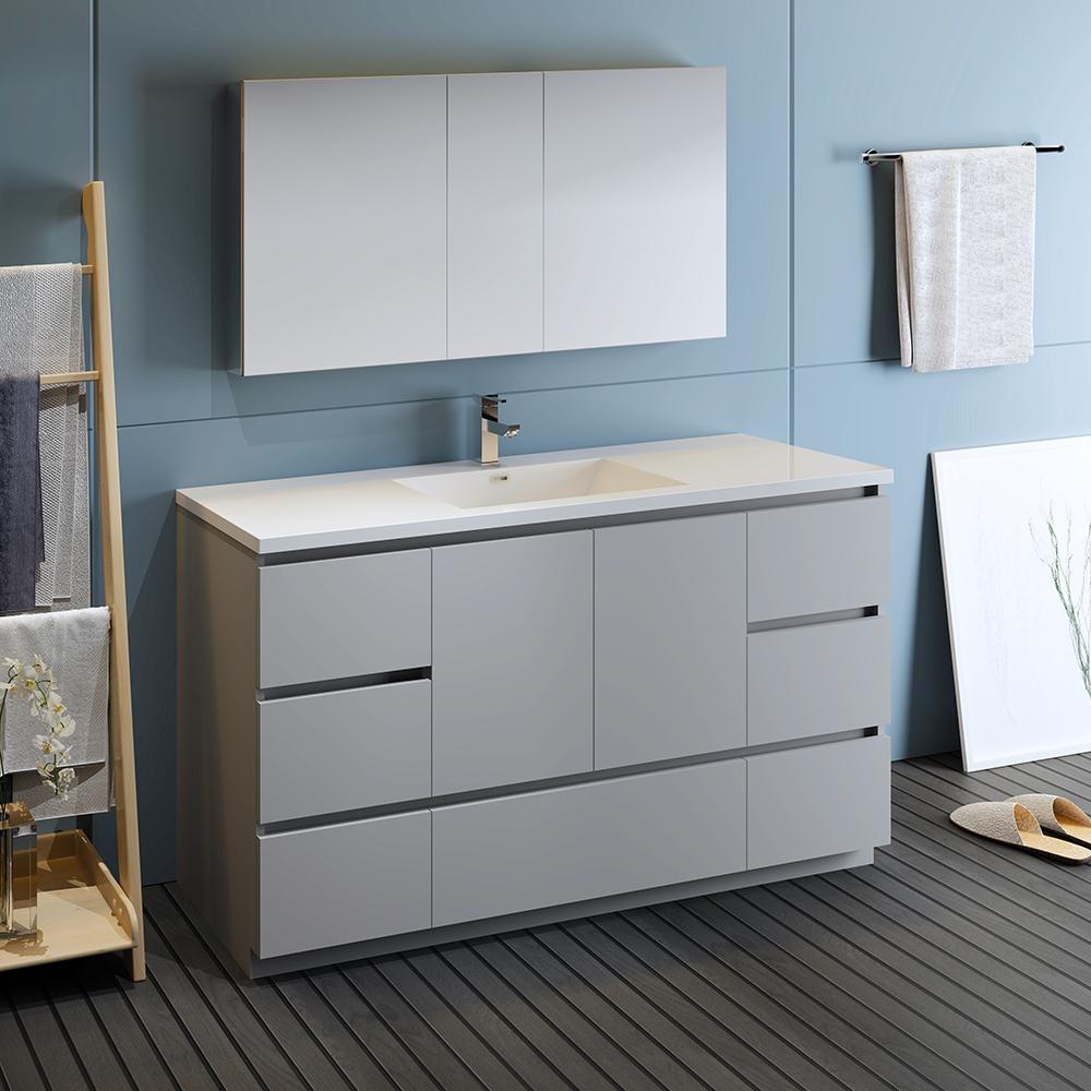 Fresca Lazzaro 60" Free Standing Single Sink Modern Bathroom Vanity w/ Medicine Cabinet Vanity Fresca 