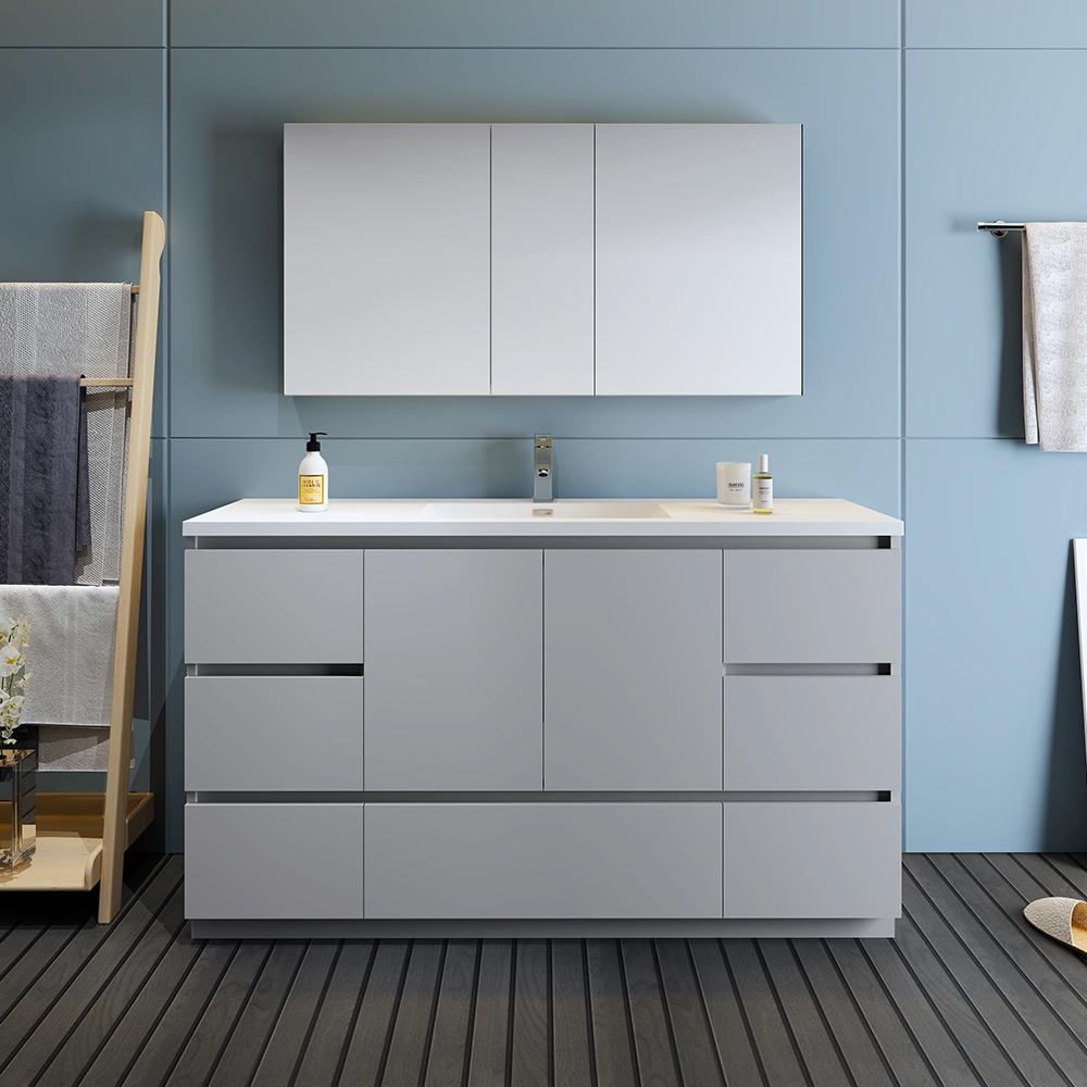 Fresca Lazzaro 60" Free Standing Single Sink Modern Bathroom Vanity w/ Medicine Cabinet Vanity Fresca 