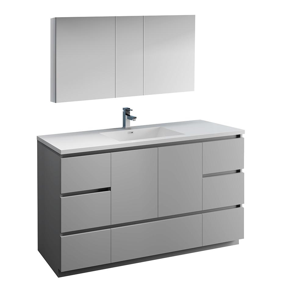 Fresca Lazzaro 60" Free Standing Single Sink Modern Bathroom Vanity w/ Medicine Cabinet Vanity Fresca Gray 