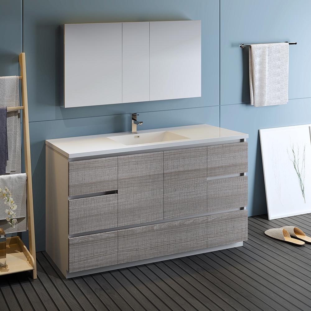 Fresca Lazzaro 60" Free Standing Single Sink Modern Bathroom Vanity w/ Medicine Cabinet Vanity Fresca 