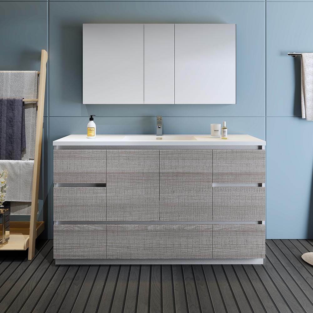 Fresca Lazzaro 60" Free Standing Single Sink Modern Bathroom Vanity w/ Medicine Cabinet Vanity Fresca 