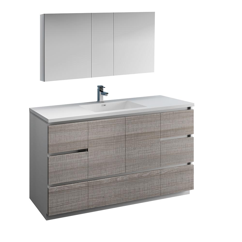 Fresca Lazzaro 60" Free Standing Single Sink Modern Bathroom Vanity w/ Medicine Cabinet Vanity Fresca Glossy Ash Gray 