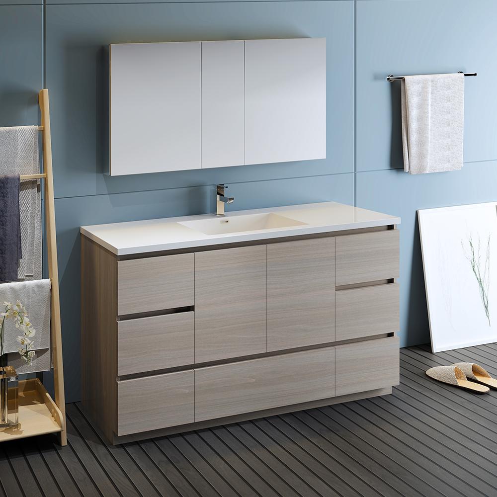 Fresca Lazzaro 60" Free Standing Single Sink Modern Bathroom Vanity w/ Medicine Cabinet Vanity Fresca 