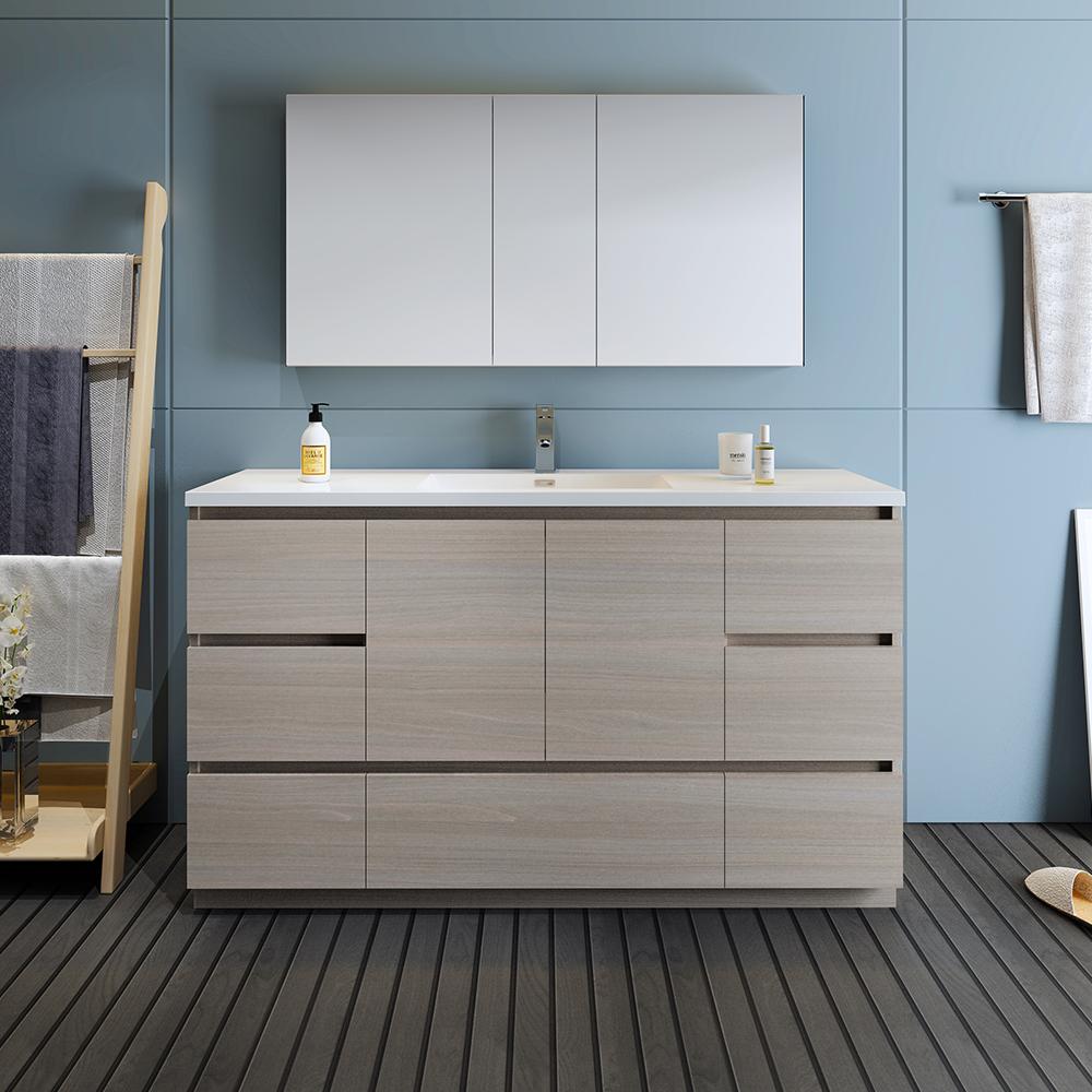 Fresca Lazzaro 60" Free Standing Single Sink Modern Bathroom Vanity w/ Medicine Cabinet Vanity Fresca 