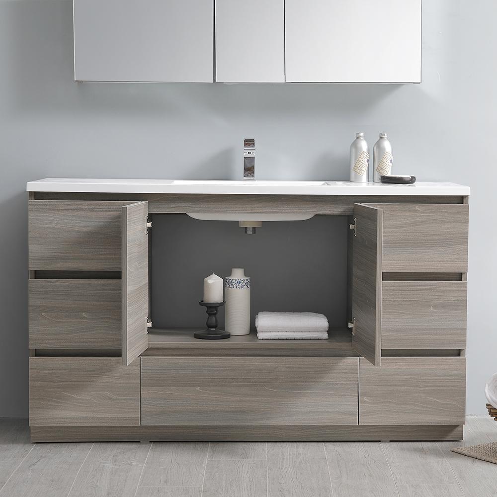 Fresca Lazzaro 60" Free Standing Single Sink Modern Bathroom Vanity w/ Medicine Cabinet Vanity Fresca 
