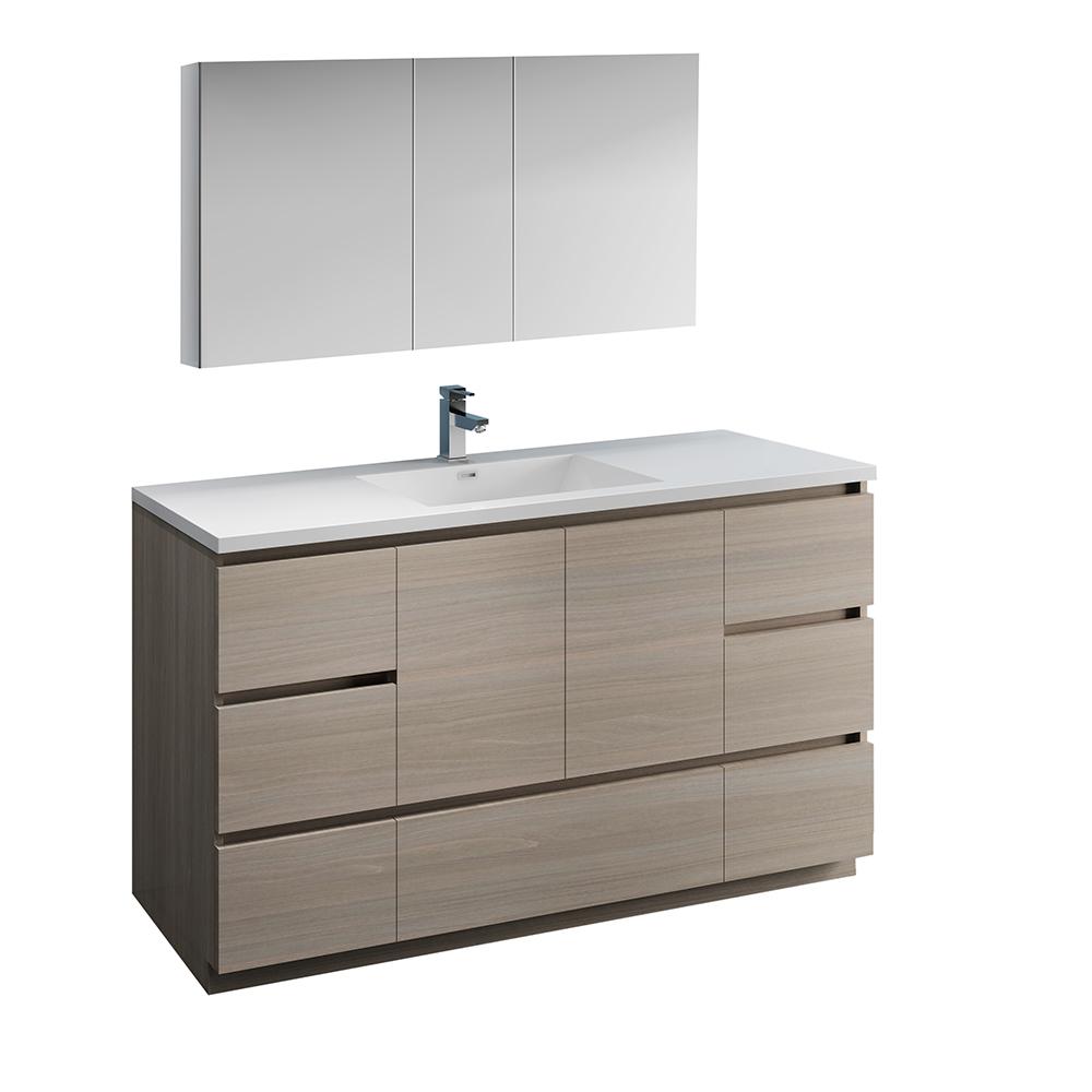 Fresca Lazzaro 60" Free Standing Single Sink Modern Bathroom Vanity w/ Medicine Cabinet Vanity Fresca Gray Wood 