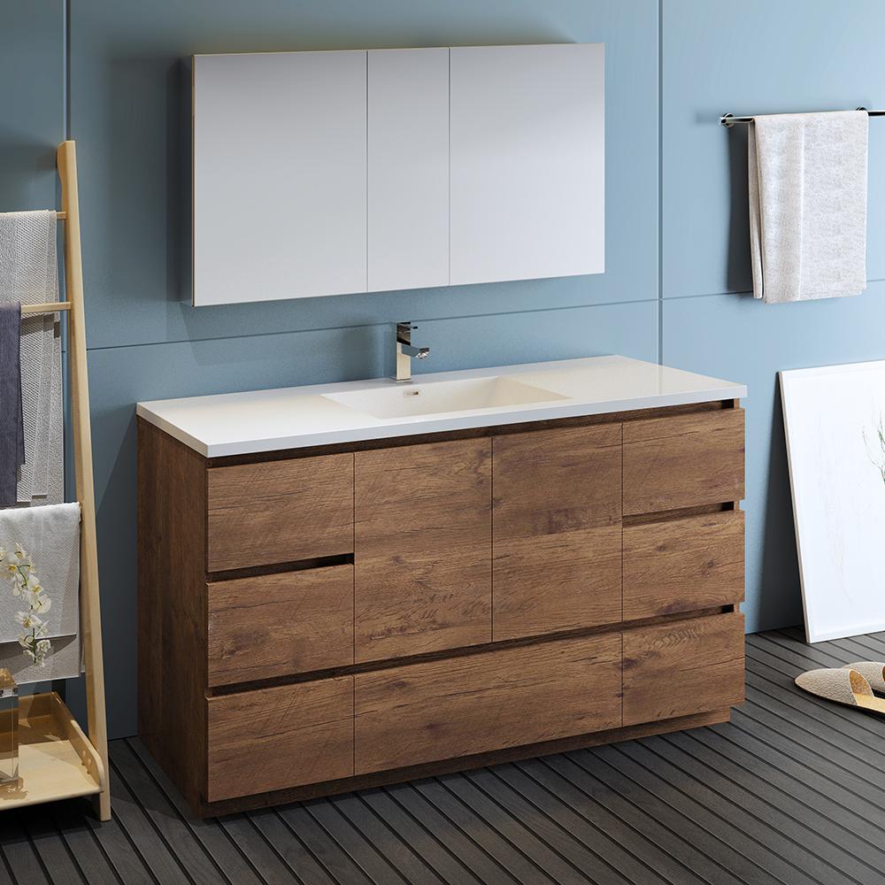 Fresca Lazzaro 60" Free Standing Single Sink Modern Bathroom Vanity w/ Medicine Cabinet Vanity Fresca 