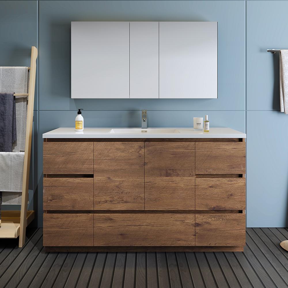 Fresca Lazzaro 60" Free Standing Single Sink Modern Bathroom Vanity w/ Medicine Cabinet Vanity Fresca 