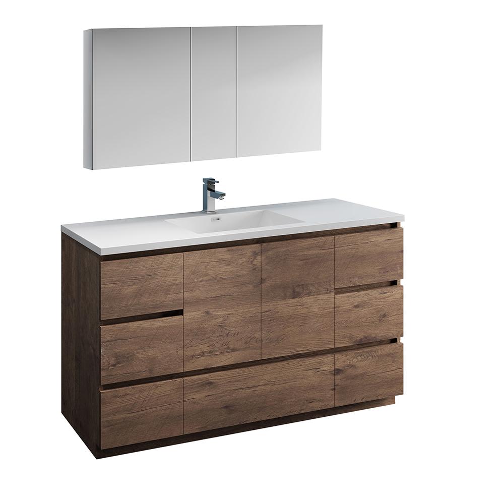 Fresca Lazzaro 60" Free Standing Single Sink Modern Bathroom Vanity w/ Medicine Cabinet Vanity Fresca Rosewood 