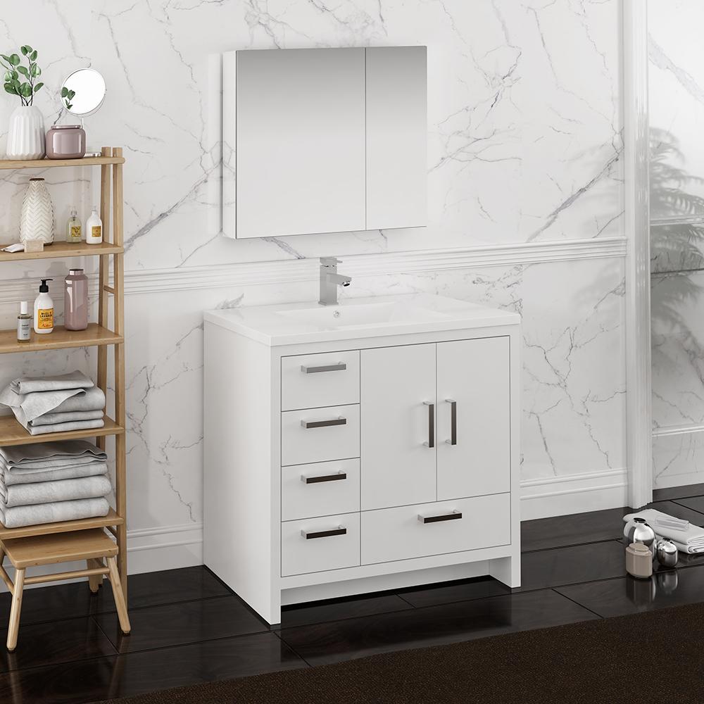 Fresca Imperia 36" Free Standing Modern Bathroom Vanity w/ Medicine Cabinet- Left Version Vanity Fresca 