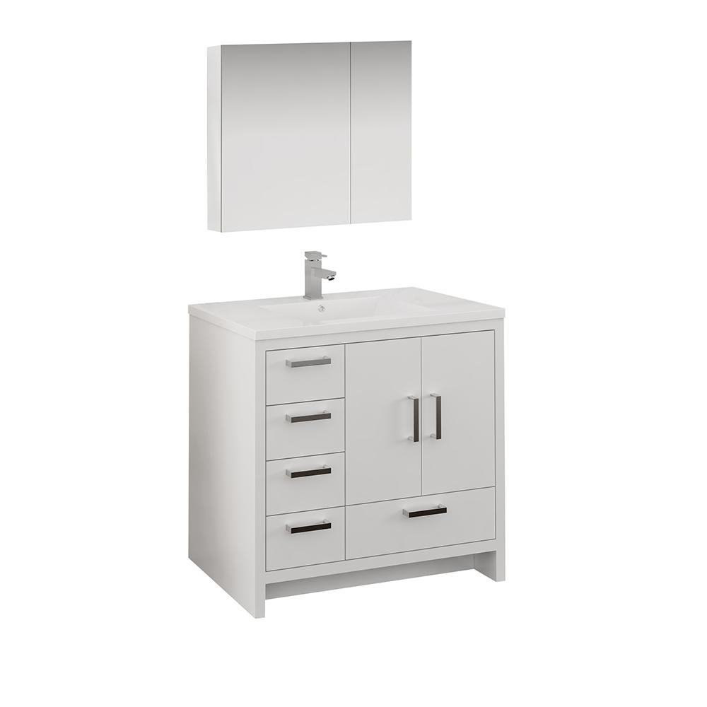 Fresca Imperia 36" Free Standing Modern Bathroom Vanity w/ Medicine Cabinet- Left Version Vanity Fresca Glossy White Left 