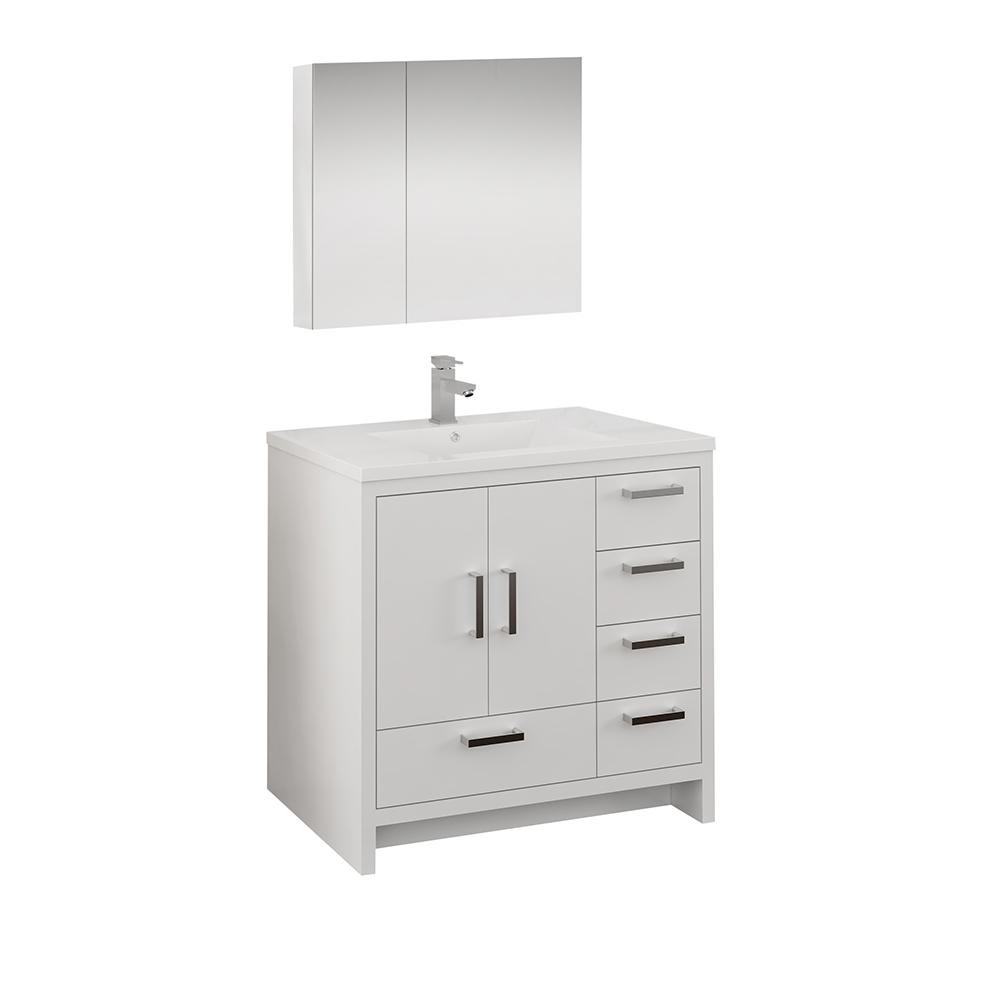 Fresca Imperia 36" Free Standing Modern Bathroom Vanity w/ Medicine Cabinet- Left Version Vanity Fresca Glossy White Right 